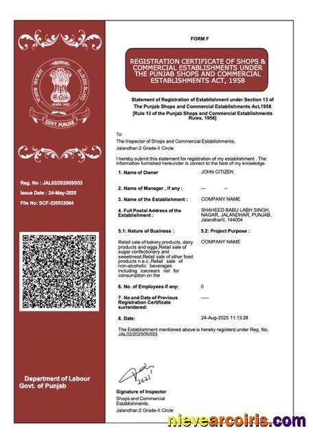 India Punjab registration certificate